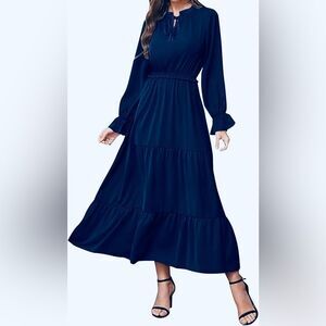 Kirundo Elegant Navy Blue Tiered Maxi Dress Xl